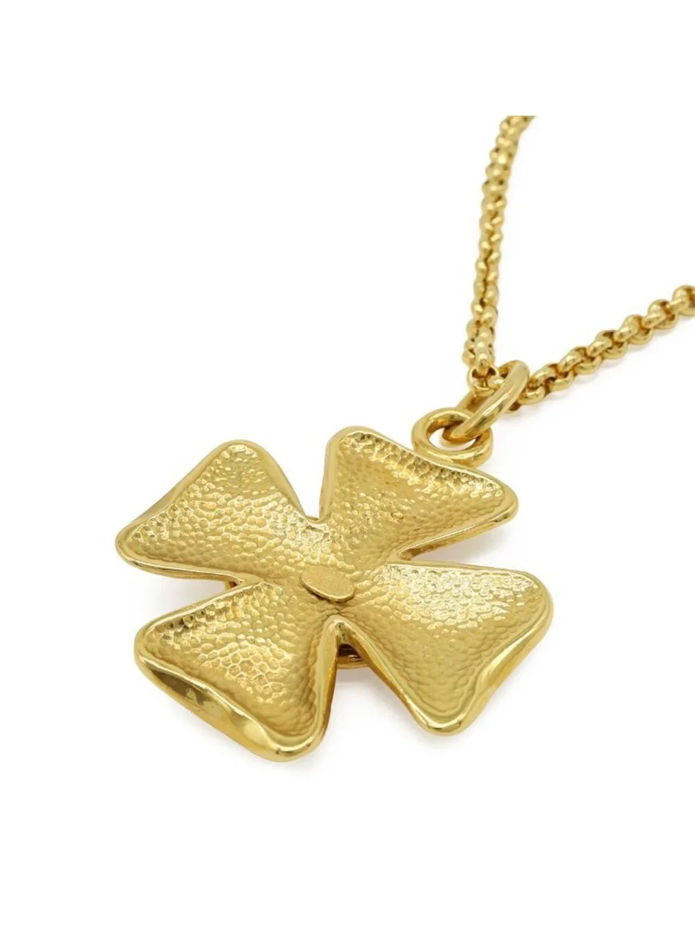 Chanel 95A Clover CC Logo Large Chain Pendant 2-Way Belt Gold Plated Necklace
